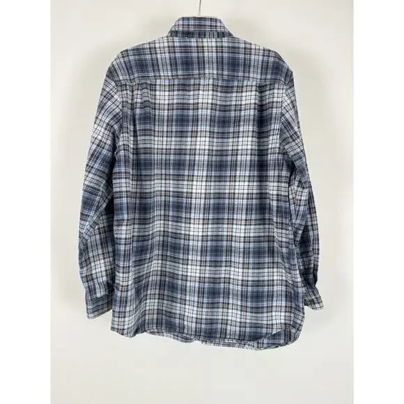Carhartt Flannel Shirt Button Up Relaxed Fit Heavy Weight Blue Gray Plaid Mens L - Picture 2 of 9